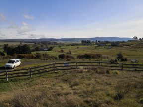 View of farmlands surrounding the Ross Village from the top of the Ross Historic Quarry