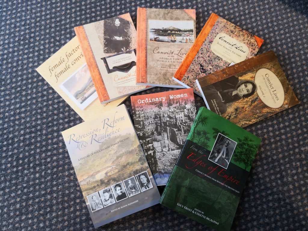 A selection of books about female convicts in Tasmania